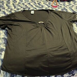 Relaxed Black  Short Sleeve Cut Out Blouse